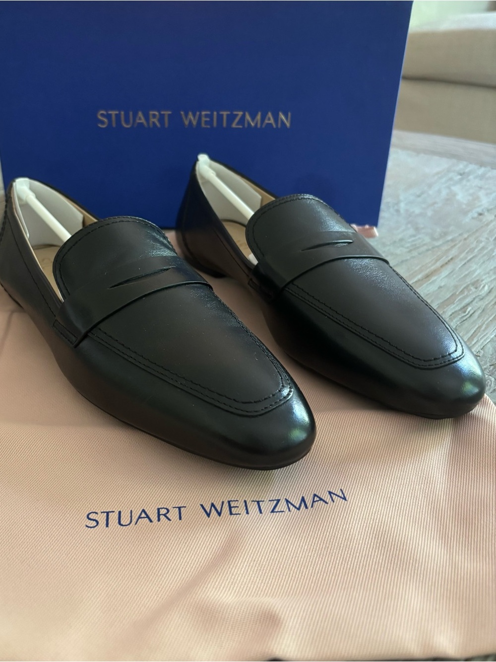 Stuart Weitzman Black Leather Jet Loafers